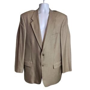 Franco Tassi Men's Brown Houndstooth Silk Wool Blend Blazer Size 44T Old Money